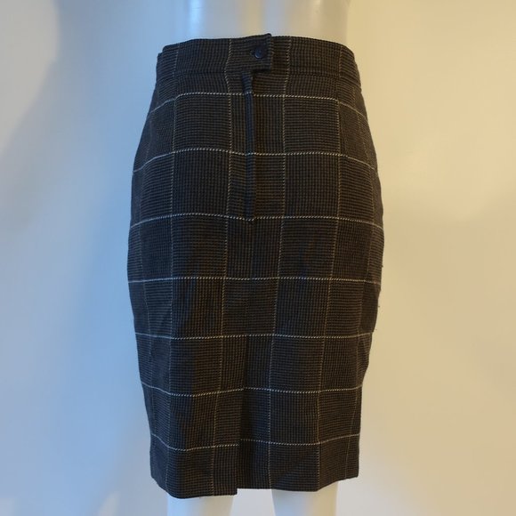 Womens Laurel Dark Navy Blue Taupe Wool Tweed Pencil Skirt 40 US/10 * - Picture 8 of 11